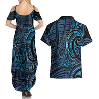 New Zealand Hammerhead Shark Couples Matching Summer Maxi Dress and Hawaiian Shirt Maori Haehae Mangopare Galaxy LT14 - Polynesian Pride