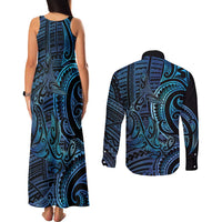 New Zealand Hammerhead Shark Couples Matching Tank Maxi Dress and Long Sleeve Button Shirt Maori Haehae Mangopare Galaxy LT14 - Polynesian Pride