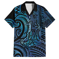 New Zealand Hammerhead Shark Family Matching Off The Shoulder Long Sleeve Dress and Hawaiian Shirt Maori Haehae Mangopare Galaxy LT14 Dad's Shirt - Short Sleeve Blue - Polynesian Pride
