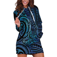 New Zealand Hammerhead Shark Hoodie Dress Maori Haehae Mangopare Galaxy LT14 Blue - Polynesian Pride