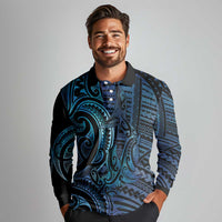 New Zealand Hammerhead Shark Long Sleeve Polo Shirt Maori Haehae Mangopare Galaxy LT14 - Polynesian Pride