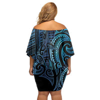 New Zealand Hammerhead Shark Off Shoulder Short Dress Maori Haehae Mangopare Galaxy LT14 - Polynesian Pride