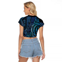 New Zealand Hammerhead Shark Raglan Cropped T Shirt Maori Haehae Mangopare Galaxy LT14 - Polynesian Pride