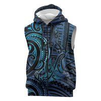 New Zealand Hammerhead Shark Sleeveless Zip Hoodie Maori Haehae Mangopare Galaxy LT14 Blue - Polynesian Pride