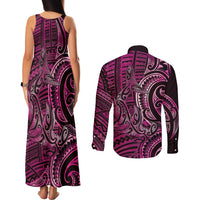 New Zealand Hammerhead Shark Couples Matching Tank Maxi Dress and Long Sleeve Button Shirt Maori Haehae Mangopare Pink LT14 - Polynesian Pride