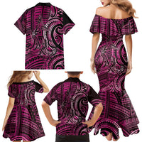 New Zealand Hammerhead Shark Family Matching Mermaid Dress and Hawaiian Shirt Maori Haehae Mangopare Pink LT14 - Polynesian Pride
