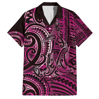 New Zealand Hammerhead Shark Family Matching Off The Shoulder Long Sleeve Dress and Hawaiian Shirt Maori Haehae Mangopare Pink LT14 Dad's Shirt - Short Sleeve Pink - Polynesian Pride