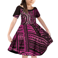 New Zealand Hammerhead Shark Family Matching Off Shoulder Short Dress and Hawaiian Shirt Maori Haehae Mangopare Pink LT14 Daughter's Dress Pink - Polynesian Pride