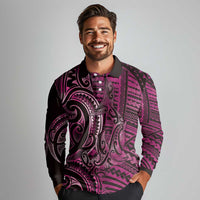 New Zealand Hammerhead Shark Long Sleeve Polo Shirt Maori Haehae Mangopare Pink LT14 - Polynesian Pride