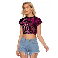 New Zealand Hammerhead Shark Raglan Cropped T Shirt Maori Haehae Mangopare Pink LT14 Female Pink - Polynesian Pride