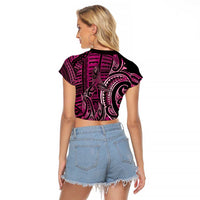 New Zealand Hammerhead Shark Raglan Cropped T Shirt Maori Haehae Mangopare Pink LT14 - Polynesian Pride