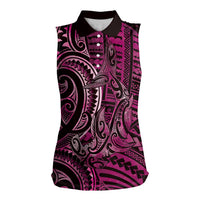 New Zealand Hammerhead Shark Women Sleeveless Polo Shirt Maori Haehae Mangopare Pink LT14 Female Pink - Polynesian Pride