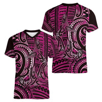 New Zealand Hammerhead Shark Women V-Neck T-Shirt Maori Haehae Mangopare Pink LT14 - Polynesian Pride