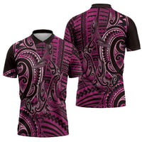 New Zealand Hammerhead Shark Zipper Polo Shirt Maori Haehae Mangopare Pink LT14 - Polynesian Pride