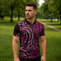 New Zealand Hammerhead Shark Zipper Polo Shirt Maori Haehae Mangopare Pink LT14 - Polynesian Pride