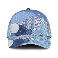 Blue Japanese Traditional Motifs Classic Cap Palaka With Asanoha Seigaiha Sakura - Polynesian Pride