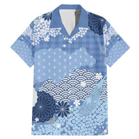 Blue Palaka Japanese Patterns Family Matching Mermaid Dress and Hawaiian Shirt Asanoha Seigaiha Sakura Motif LT14 Dad's Shirt - Short Sleeve Blue - Polynesian Pride