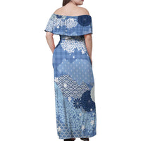 Blue Palaka Japanese Patterns Family Matching Off Shoulder Maxi Dress and Hawaiian Shirt Asanoha Seigaiha Sakura Motif LT14 - Polynesian Pride