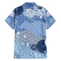 Blue Palaka Japanese Patterns Family Matching Tank Maxi Dress and Hawaiian Shirt Asanoha Seigaiha Sakura Motif LT14 - Polynesian Pride