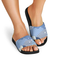 Blue Palaka Japanese Patterns Slide Sandals Asanoha Seigaiha Sakura Motif - Polynesian Pride