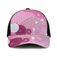 Pink Japanese Traditional Motifs Baseball Net Cap Palaka With Asanoha Seigaiha Sakura - Polynesian Pride