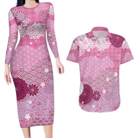 Pink Palaka Japanese Patterns Couples Matching Long Sleeve Bodycon Dress and Hawaiian Shirt Asanoha Seigaiha Sakura Motif LT14 Pink - Polynesian Pride