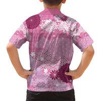 Pink Palaka Japanese Patterns Family Matching Long Sleeve Bodycon Dress and Hawaiian Shirt Asanoha Seigaiha Sakura Motif LT14 - Polynesian Pride