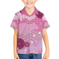 Pink Palaka Japanese Patterns Family Matching Off Shoulder Short Dress and Hawaiian Shirt Asanoha Seigaiha Sakura Motif LT14 Son's Shirt Pink - Polynesian Pride