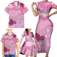 Pink Palaka Japanese Patterns Family Matching Short Sleeve Bodycon Dress and Hawaiian Shirt Asanoha Seigaiha Sakura Motif LT14 - Polynesian Pride