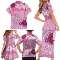 Pink Palaka Japanese Patterns Family Matching Short Sleeve Bodycon Dress and Hawaiian Shirt Asanoha Seigaiha Sakura Motif LT14 - Polynesian Pride