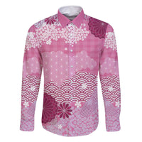 Pink Palaka Japanese Patterns Family Matching Summer Maxi Dress and Hawaiian Shirt Asanoha Seigaiha Sakura Motif LT14 Dad's Shirt - Long Sleeve Pink - Polynesian Pride