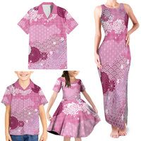 Pink Palaka Japanese Patterns Family Matching Tank Maxi Dress and Hawaiian Shirt Asanoha Seigaiha Sakura Motif LT14 - Polynesian Pride