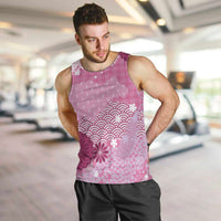 Pink Palaka Japanese Patterns Men Tank Top Asanoha Seigaiha Sakura Motif - Polynesian Pride