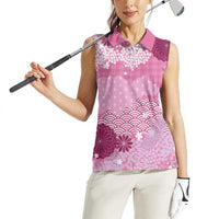 Pink Palaka Japanese Patterns Women Sleeveless Polo Shirt Asanoha Seigaiha Sakura Motif LT14 - Polynesian Pride