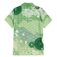 Green Palaka Japanese Patterns Family Matching Mermaid Dress and Hawaiian Shirt Asanoha Seigaiha Sakura Motif LT14 - Polynesian Pride