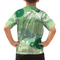 Green Palaka Japanese Patterns Family Matching Short Sleeve Bodycon Dress and Hawaiian Shirt Asanoha Seigaiha Sakura Motif LT14 - Polynesian Pride