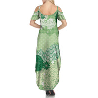 Green Palaka Japanese Patterns Family Matching Summer Maxi Dress and Hawaiian Shirt Asanoha Seigaiha Sakura Motif LT14 - Polynesian Pride