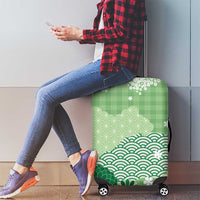 Green Palaka Japanese Patterns Luggage Cover Asanoha Seigaiha Sakura Motif - Polynesian Pride
