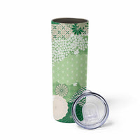 Green Palaka Japanese Patterns Skinny Tumbler Asanoha Seigaiha Sakura Motif LT14 - Polynesian Pride