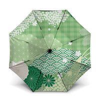 Green Palaka Japanese Patterns Umbrella Asanoha Seigaiha Sakura Motif - Polynesian Pride