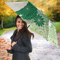 Green Palaka Japanese Patterns Umbrella Asanoha Seigaiha Sakura Motif - Polynesian Pride