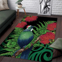 New Zealand Tui Bird Christmas Area Rug Maori Fern Mix Pohotukawa LT14 Black - Polynesian Pride