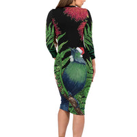 New Zealand Tui Bird Christmas Family Matching Long Sleeve Bodycon Dress and Hawaiian Shirt Maori Fern Mix Pohotukawa LT14 - Polynesian Pride