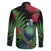 New Zealand Tui Bird Christmas Family Matching Off Shoulder Short Dress and Hawaiian Shirt Maori Fern Mix Pohotukawa LT14 - Polynesian Pride