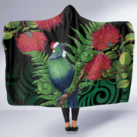 New Zealand Tui Bird Christmas Hooded Blanket Maori Fern Mix Pohotukawa LT14 One Size Black - Polynesian Pride