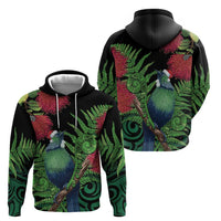 New Zealand Tui Bird Christmas Hoodie Maori Fern Mix Pohotukawa LT14 - Polynesian Pride