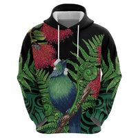 New Zealand Tui Bird Christmas Hoodie Maori Fern Mix Pohotukawa LT14 - Polynesian Pride