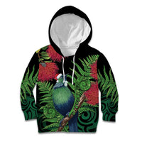 New Zealand Tui Bird Christmas Kid Hoodie Maori Fern Mix Pohotukawa LT14 Hoodie Black - Polynesian Pride