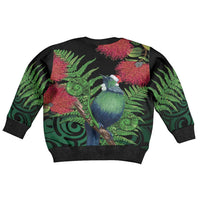 New Zealand Tui Bird Christmas Kid Ugly Christmas Sweater Maori Fern Mix Pohotukawa LT14 - Polynesian Pride