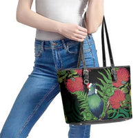 New Zealand Tui Bird Christmas Leather Tote Bag Maori Fern Mix Pohotukawa LT14 - Polynesian Pride